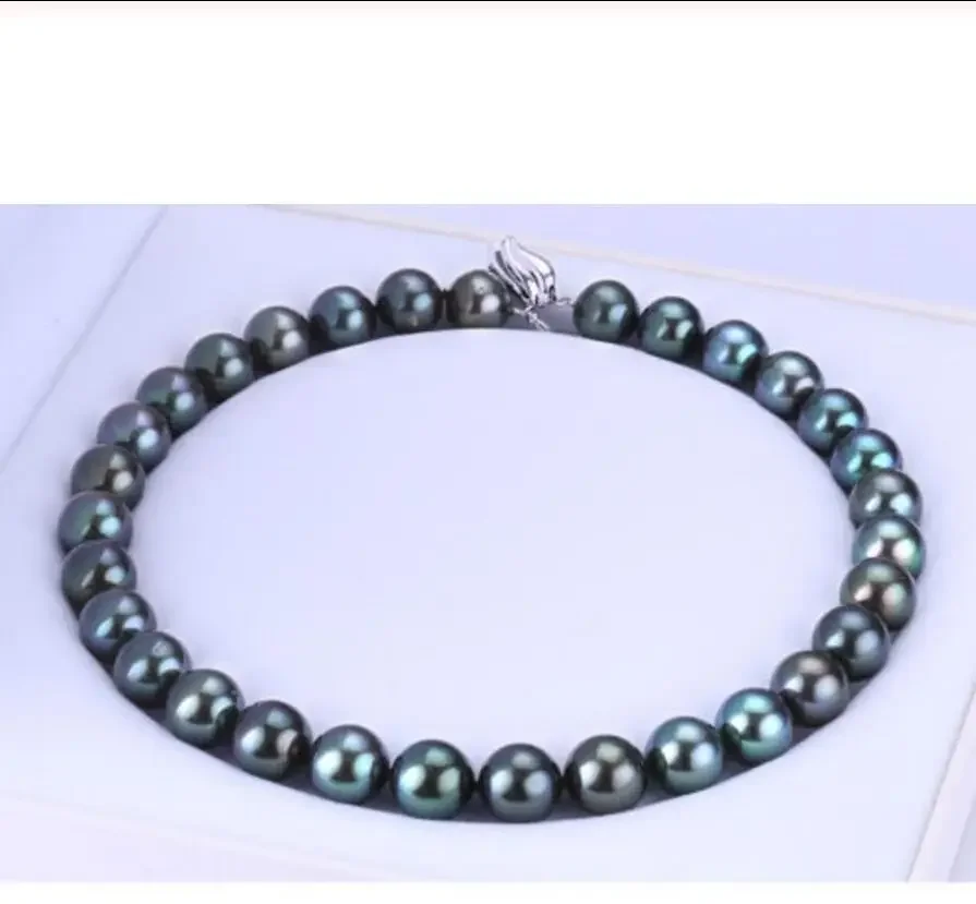 

Благородный женский подарок, ювелирные изделия, серебряная застежка, длинная 18 дюймов, 10-11 мм, ожерелье из натурального австралийского черного жемчуга Южных морей