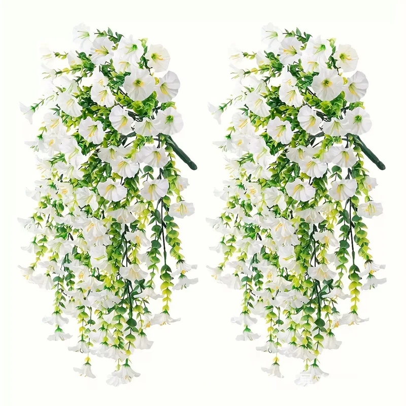 2pcs Artificial Morning Glory & Eucalyptus Hanging Decor Perfect for Home Garden Weddings Versatile Outdoor Plants Garden Party