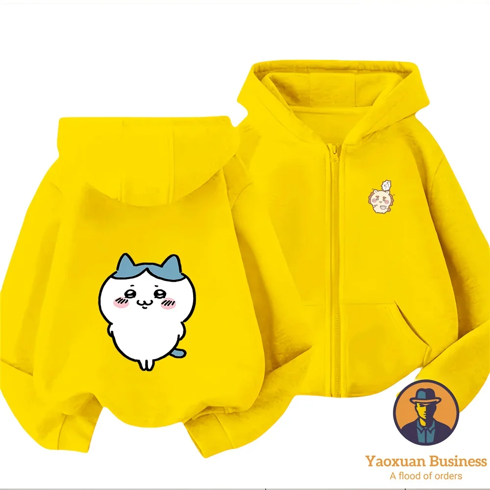 

2 14Y Soft Skin Friendly Pure Cotton Chiikawa Zipper Hoodie Autumn Winter Anime Casual Tops