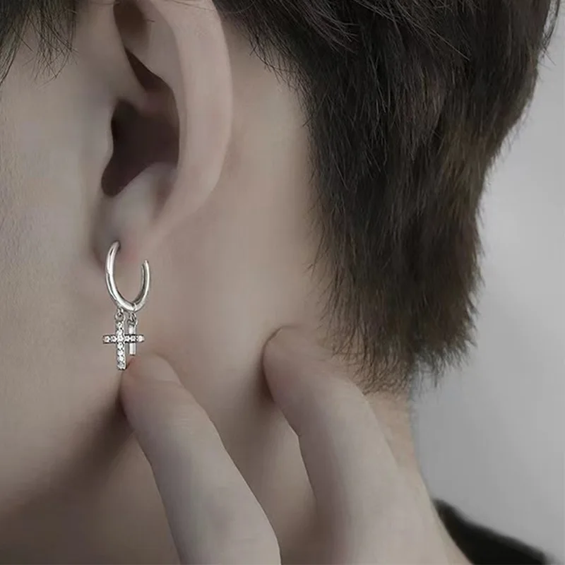 Модные циркониевые серьги-кольца в виде Креста для женщин и мужчин, ювелирные изделия для свадьбы, дня рождения, подарки для пар, e432, 1 шт.