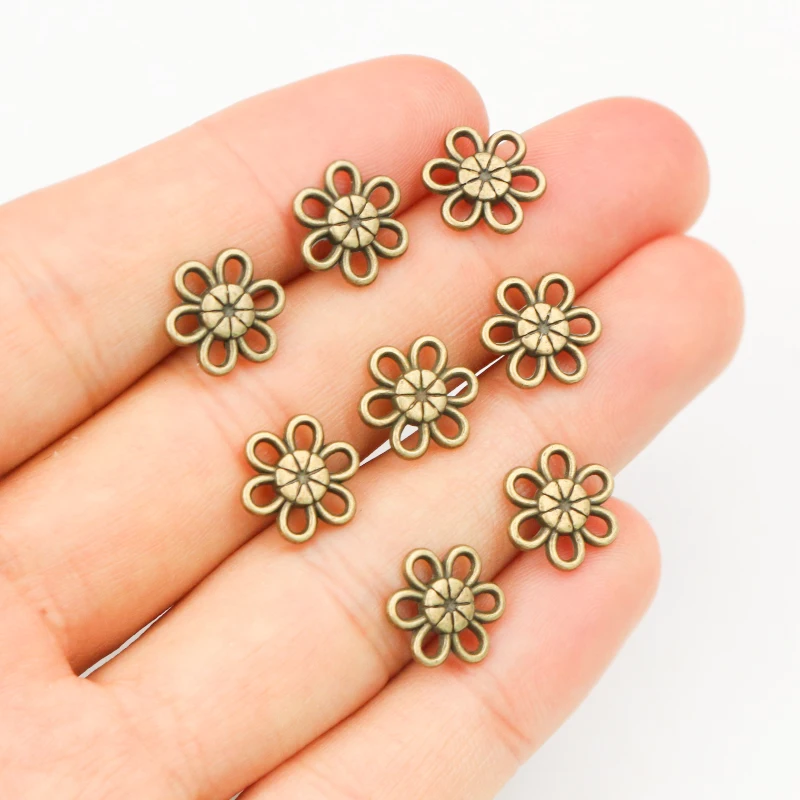 11mm 50pcs Antique Bronze Plated Flower Style Connector Handmade Charms Pendant:DIY for bracelet necklace