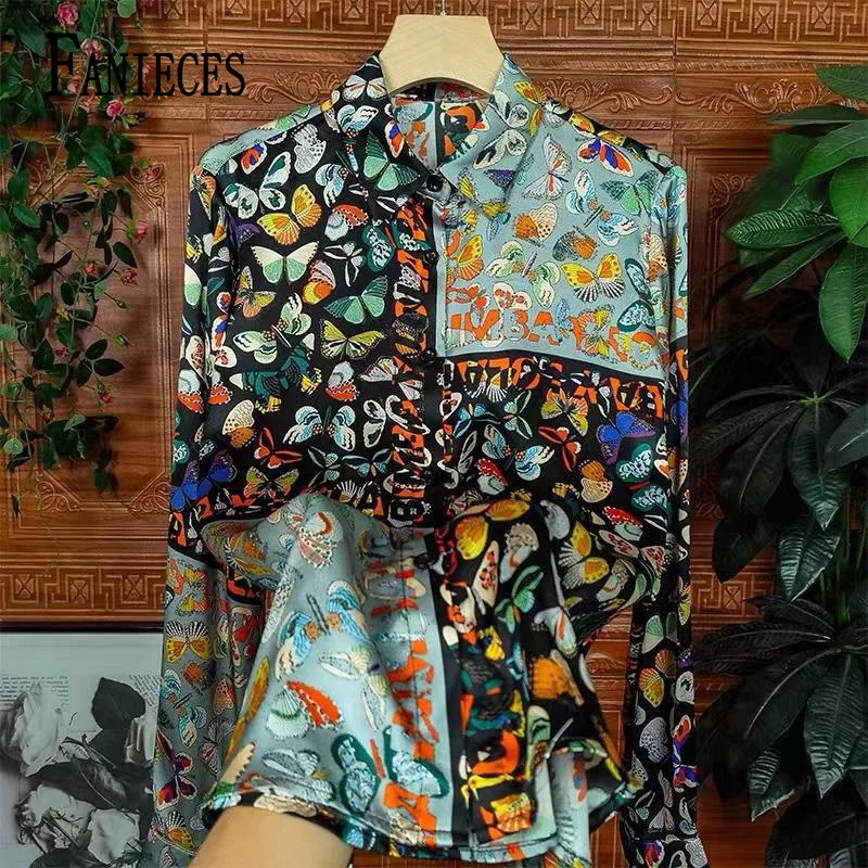 FANIECES S-4XL Autumn Fashion Button Up Shirt Spring Vintage Blouse Women Lady Long Sleeves Female Streetwear Shirts Design Top