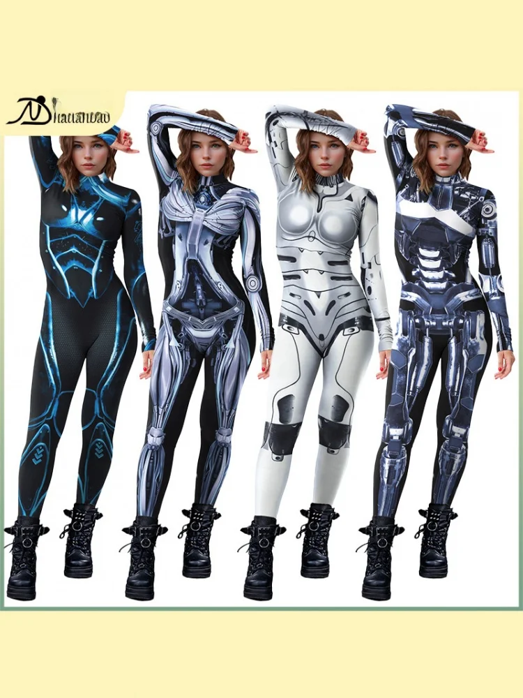 

Механический боди с цифровым принтом, костюм для выступления, сценический костюм, облегающий боди, ансамбль из шелкового материала, женская мода