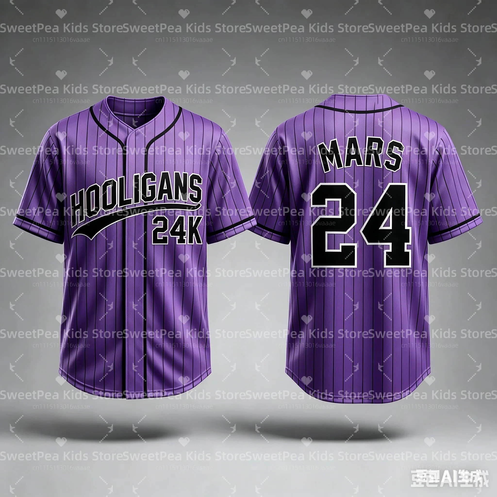 2026 Bruno Mars 24K Hooligans Baseball Jersey Men Women Unisex