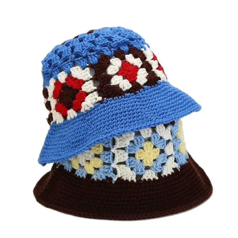 

Autumn and Winter Acrylic Patchwork Flower Bucket Hat Fisherman Hat Outdoor Travel Sun Cap For Women 128