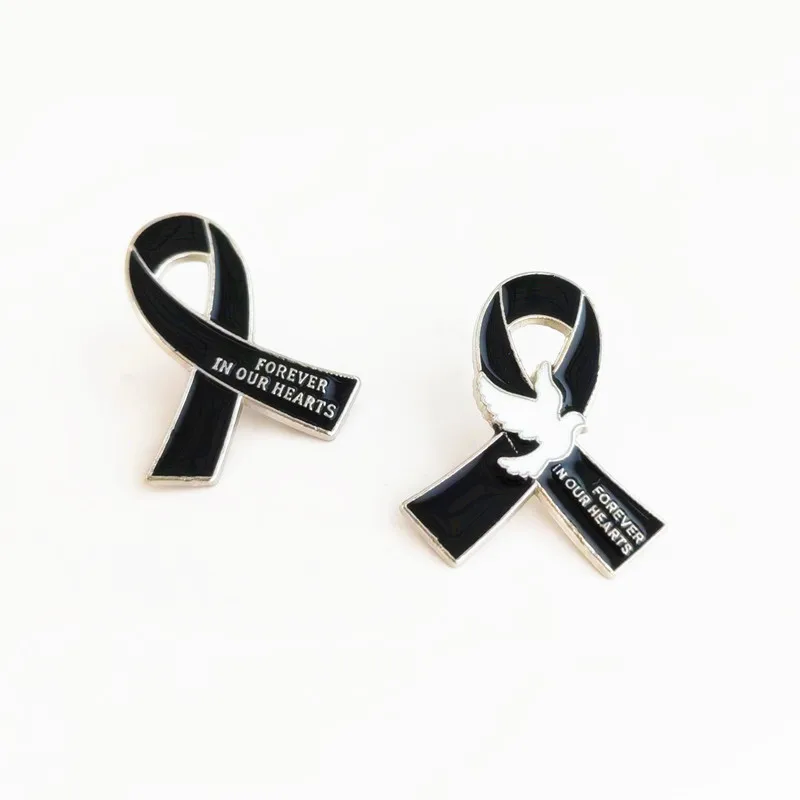 Black Ribbon Memorial Brooch Dove of Peace Pins Decoration Jewelry Feather Heart-shaped Pattern Badge Collect Gifts Accessories