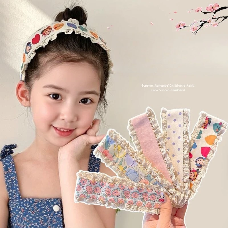 Wide Edge Fringe Sticker Headband Small Floral Velcro Hair Band for Little Girls Kids Baby Non Slip Breathable Soft Daily Use