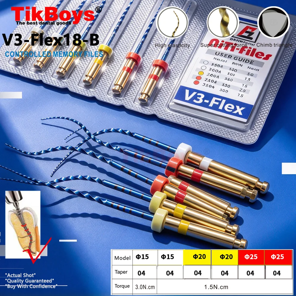 6pcs/Pack E-Flex Blue NiTi Rotary Files 19/21/25mm 20#Dental Endodontic Heat Activated File Super Files Use for Root Canal Tips