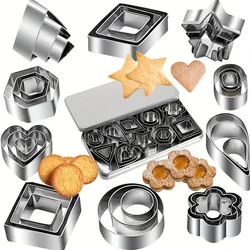 30pcs Geometric Shapes Cookie Cutters Set Stainless Steel Cake Decor Biscuit Cutters Fruit Stamps Molds Kitchen DIY Baking Tools