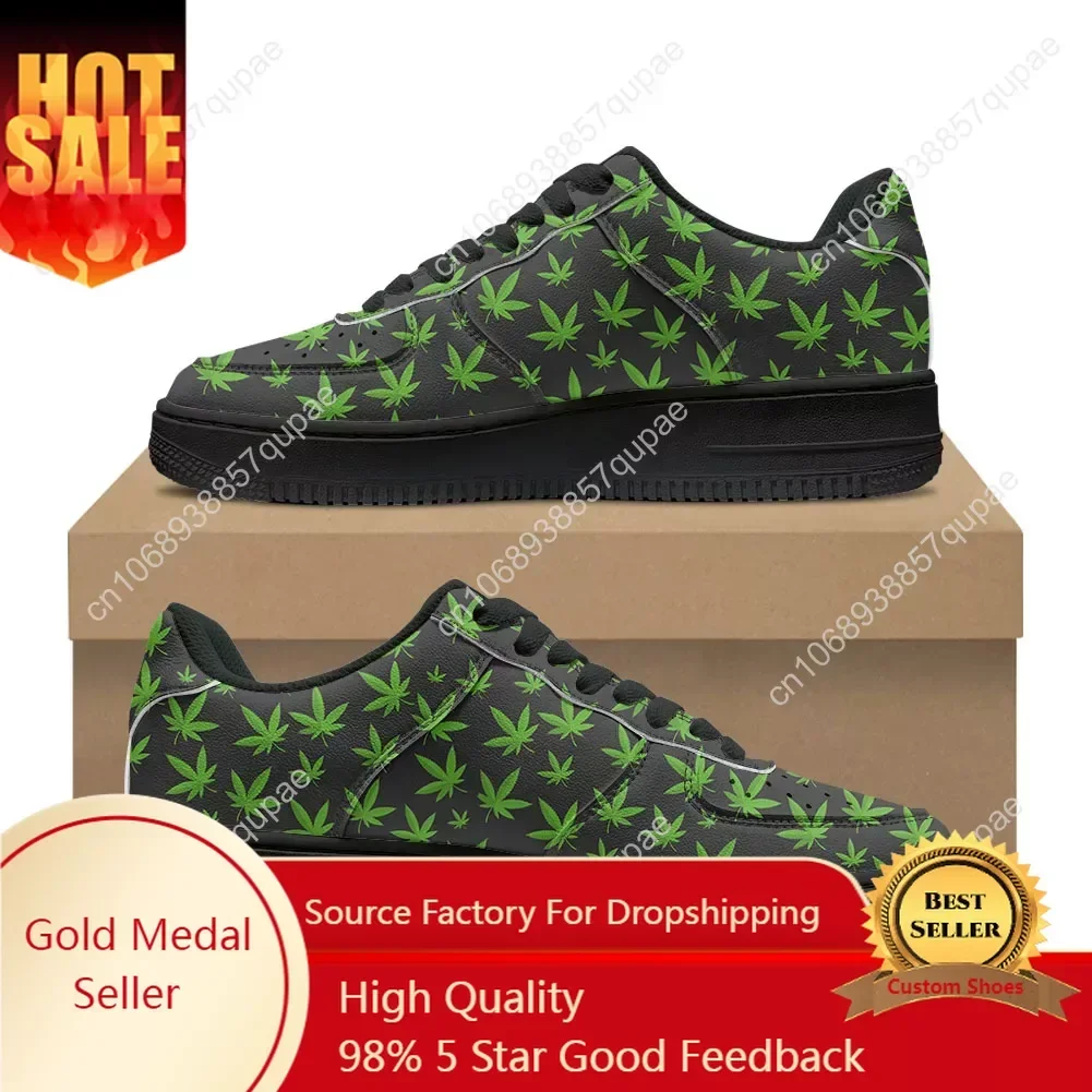 

Leaf Weed Rasta Marijuana Red Yellow Green Art Air Basketball Sports Running Flats Force Sneakers Lace Up Mesh Custom Made Shoe