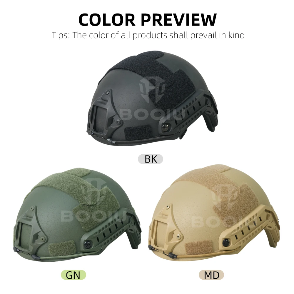 BOOIU MH-Type Tactical Helmet with Adjustable Suspension Wendy Protective Glass Fiber Headgear for Outdoor Sports CS Games