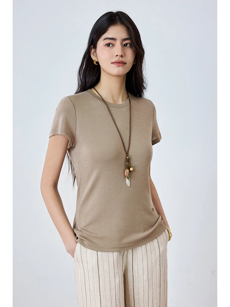 

Женская универсальная трикотажная футболка с круглым вырезом из ультратонкой чистой шерсти LP Airy, разноцветная, с коротким рукавом, от Ningxia Yijian Self-kept