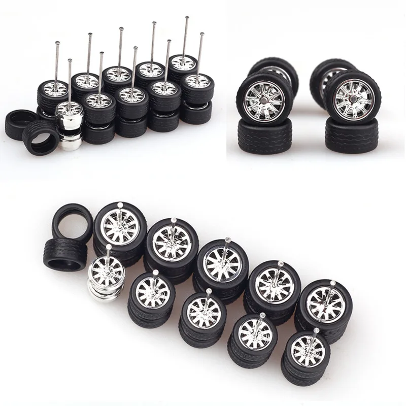 10Set 1/64 Wheels With Tires + Axles For Hot Wheel /Matchbox/1:64 10.8mm Size Diecast Car Wheels With Removable Tires