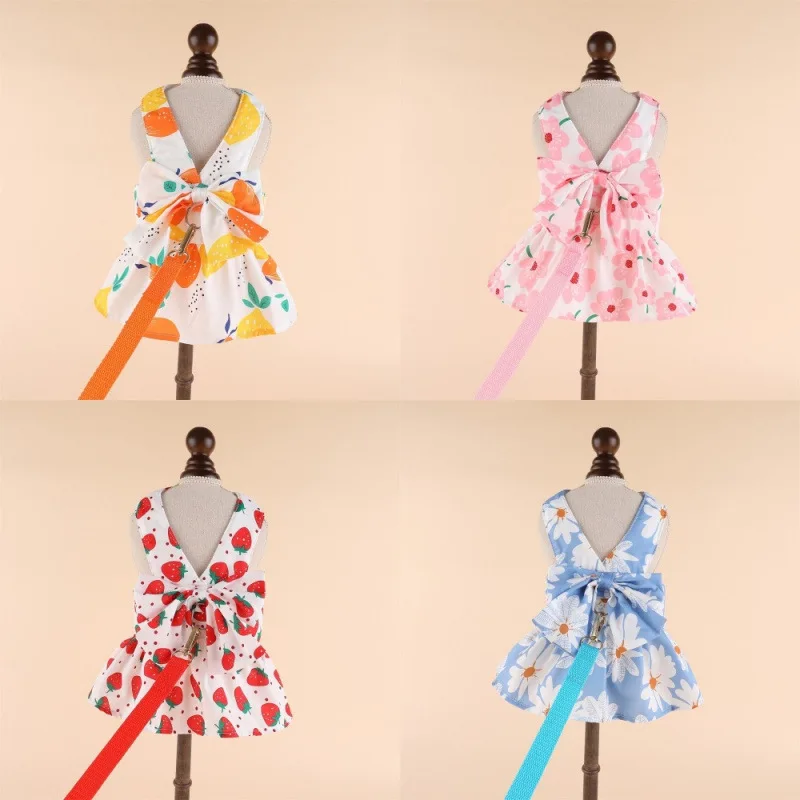 Pet Dog Clothes Spring And Summer Thin Style With Traction Rope Dress For Small Dogs And Cats Suitable For Teddy Bichon Fris