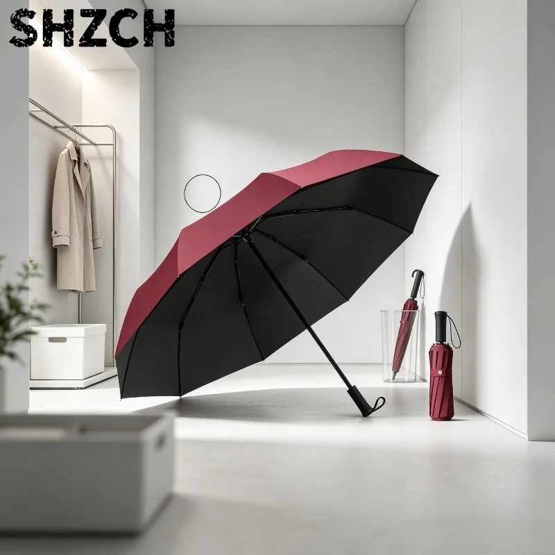 Large Manual Stormproof Umbrella, Reinforced Sun Parasol for Rain, Heavy-duty Folding Canopy Cover with UV Protection for All.