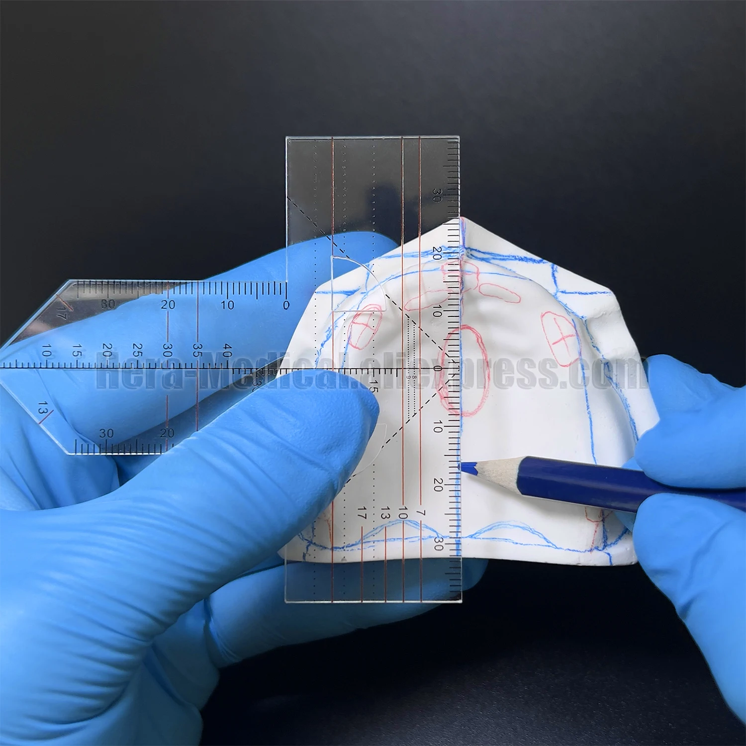 Regla Dental para dibujo y alineación de dentaduras, examen en forma de T, medidas de simetría de ortodoncia, multifuncional