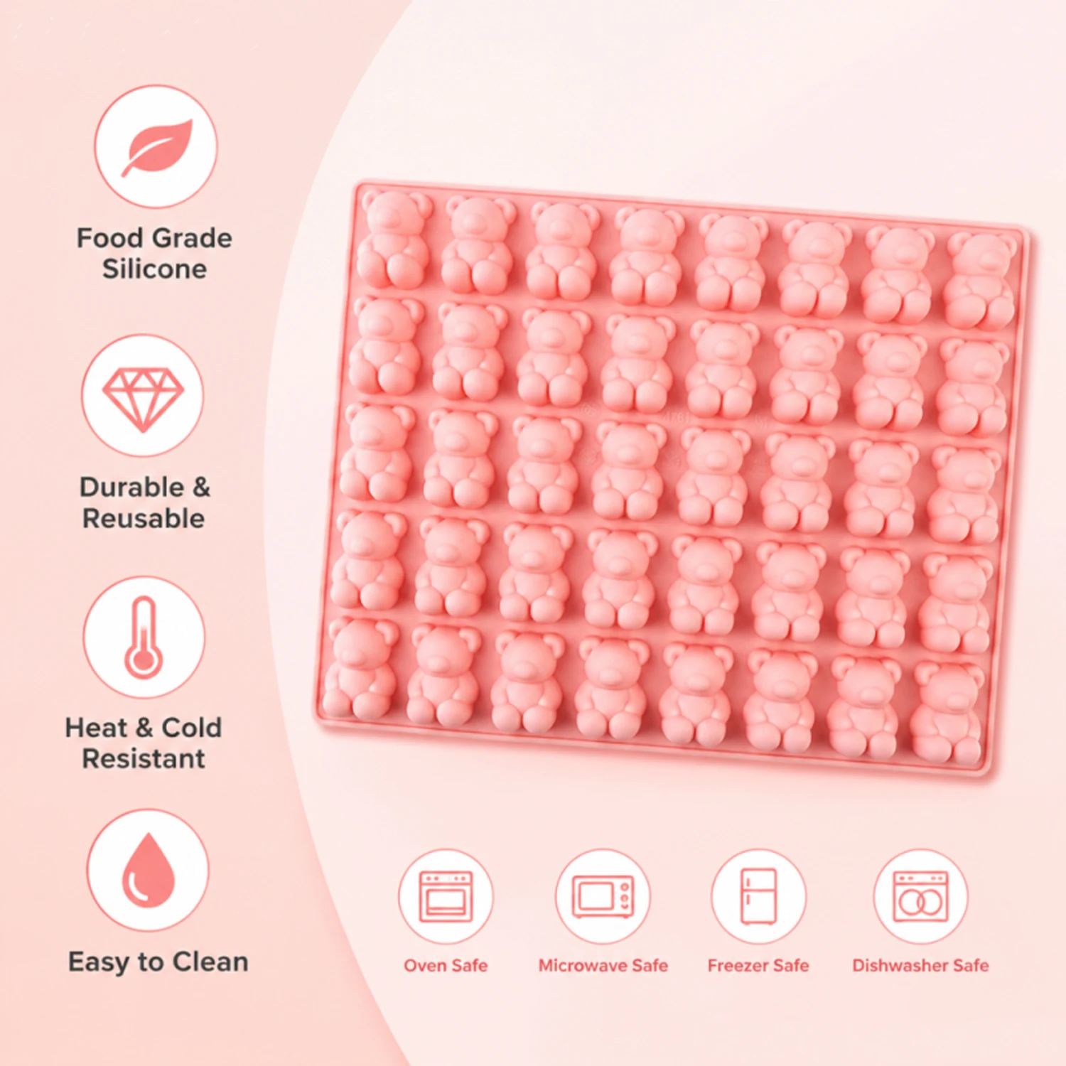 40-Cavity Bear-Shaped Silicone Mold 3D Cartoon Bear Chocolate Gummy Mold Temperature-Resistant Easy-Release Baking Tool view 3