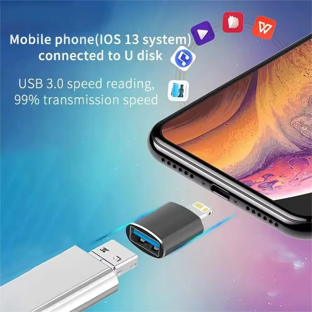 USB 3.0 OTG Adapter for IPhone 14 13 12 11 Pro XS Max XR X 8 Plus 7 6s IPad Lightning Male To USB 3.0 Adapter for IOS 13 Above