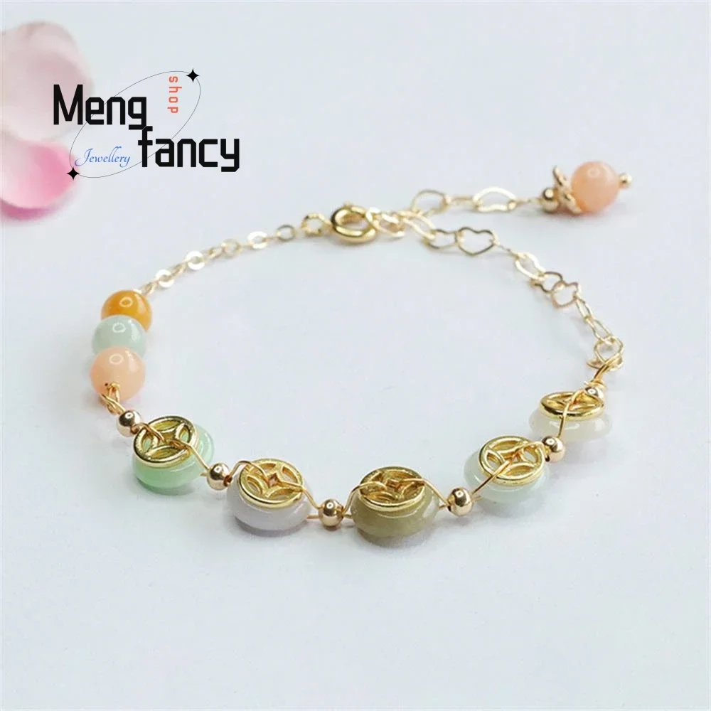 

Natural Myanmar A-goods Jadeite Copper Coin Peace Buckle Bracelet Exquisite Elegant Charm High-grade Luxury Quality Fine Jewelry