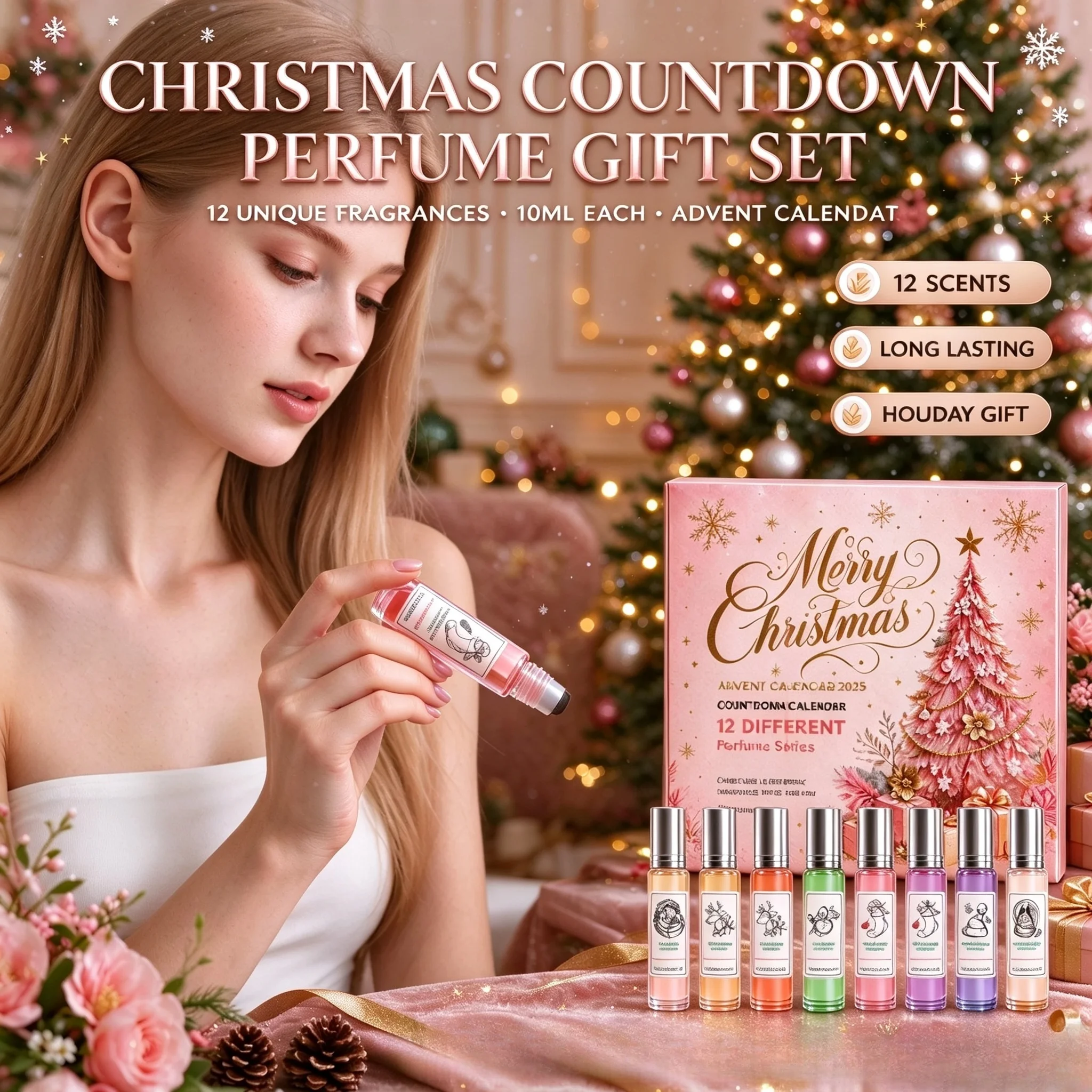 Christmas Colorful Countdown Perfume Gift Set12 Unique Fragrances Advent Calendar Holiday Collection Gift Floral Body Spray Set