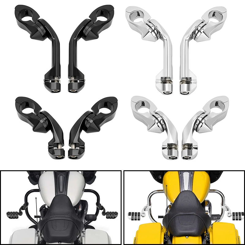 Motorcycle Short Angled Highway Footpegs Crash Bar Footrest with Clamps Mounts Kit For Harley Honda Kawasaki Suzuki Yamaha