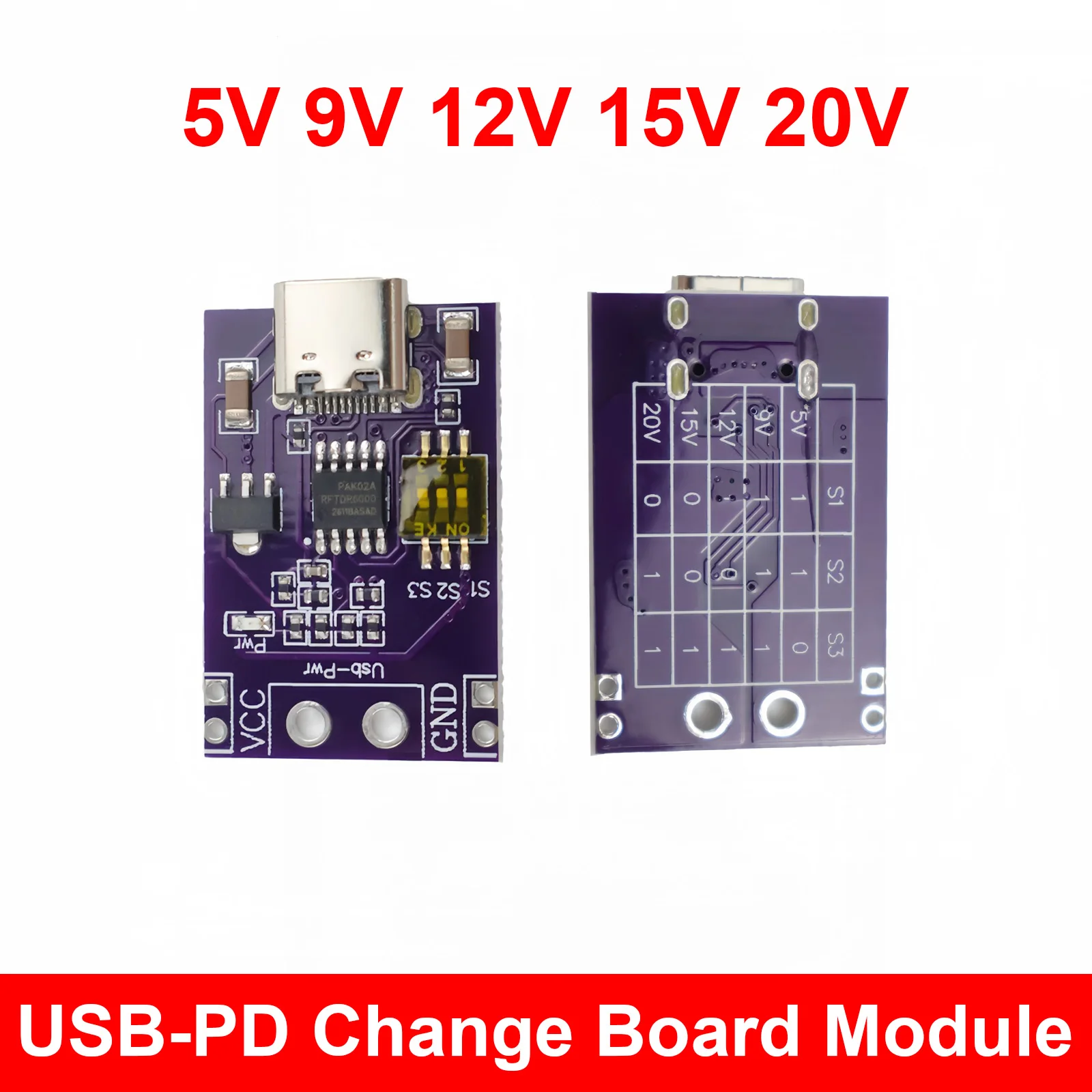 PD/QC/AFC Fast Charge Decoy Trigger Support 5V 9V 12V 15V 20V Fixed Voltage Output Type-C USB For Phone Fast Quick Charger
