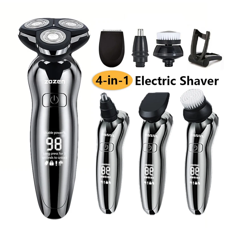 

4 in 1 Multifunction Electric Shaver For Men Beard Trimmers USB Rechargeable Razor IPX7 Waterproof Hair Clippers LCD Display