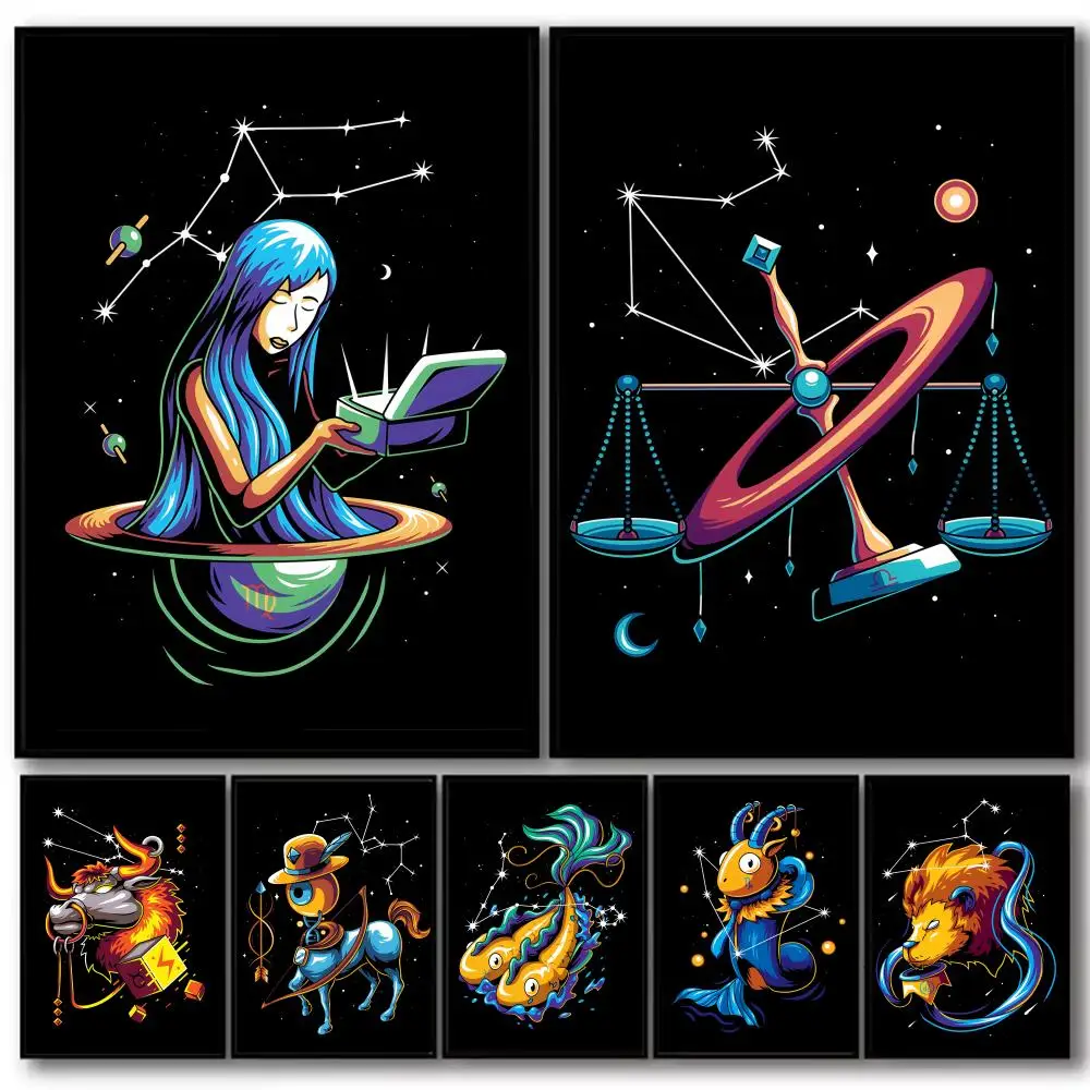 

The Art of the Twelve Zodiac Signs Painting Calligraphy High-Quality Cotton Canvas Poster Wall Art for Living Room House Decor
