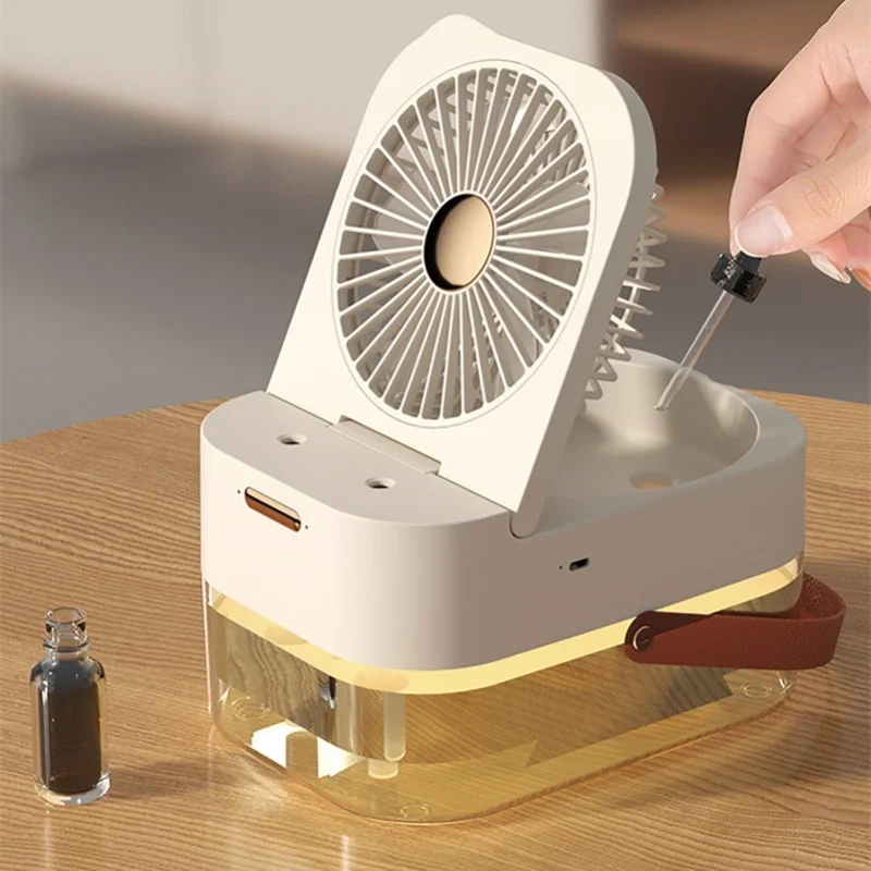 Misting Desk Fan Foldable Quiet Mini Spray Desk Cooling Fan With Night Light For Home Travel Office White