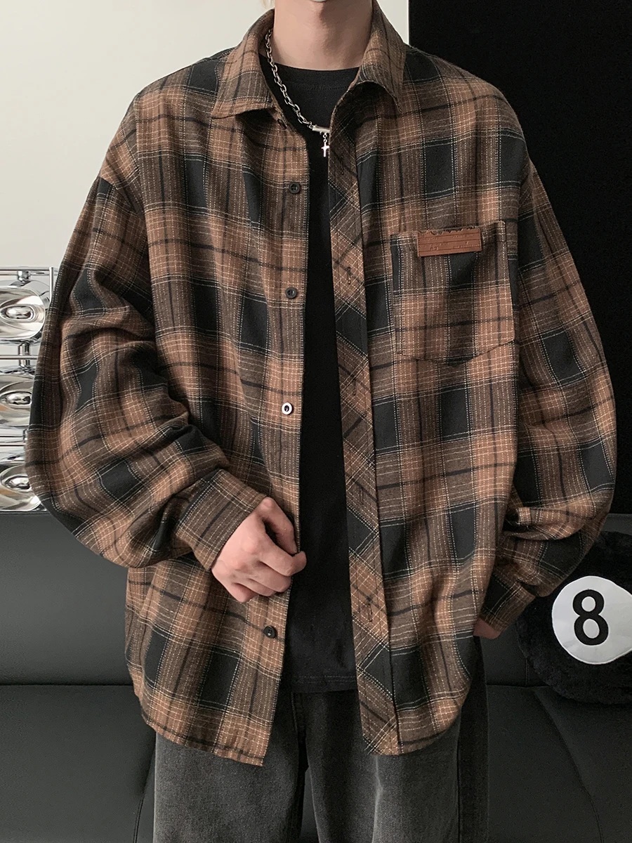 

Мужская рубашка в клетку большого размера, повседневная, свободного кроя, для офиса, весенняя верхняя одежда, модная, для полных мужчин, удобная, из хлопка и полиэстера...