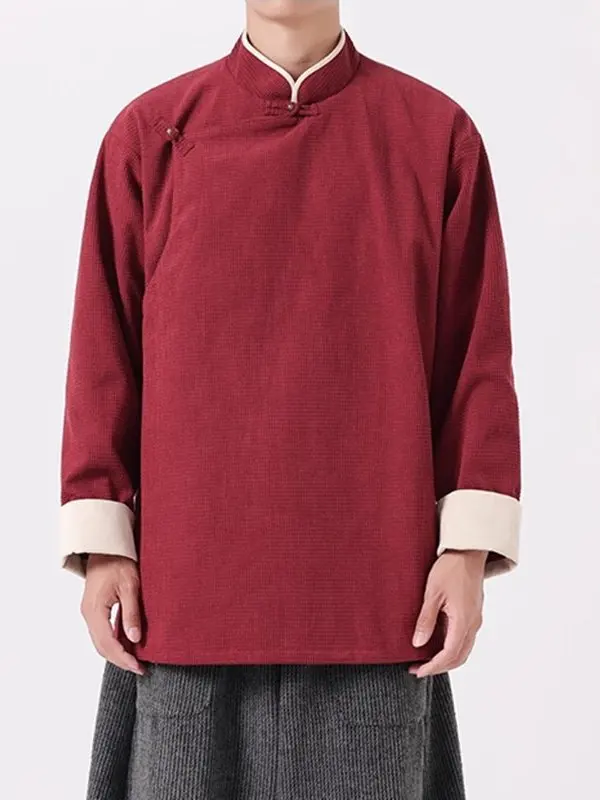 

New Chinese Sle Men's Jaet Long Sve Asymmetrical Lapel Coat Large Size Tea Costume Retro Outerwear Faion Urban Casual