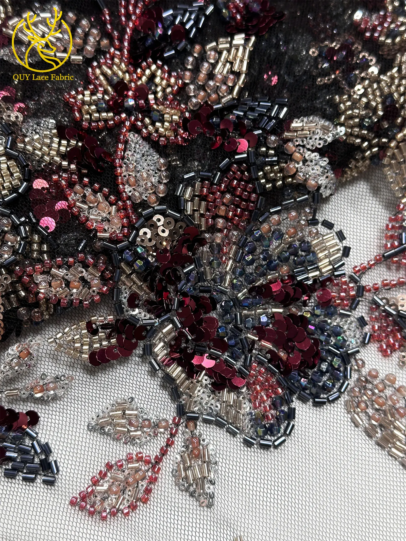Elegantes neues Design, nigerianischer handgefertigter, stark perlenbesetzter Spitzenstoff, luxuriöse afrikanische französische Pailletten-Spitze für Damen-Partykleider zum Nähen – Detail 32
