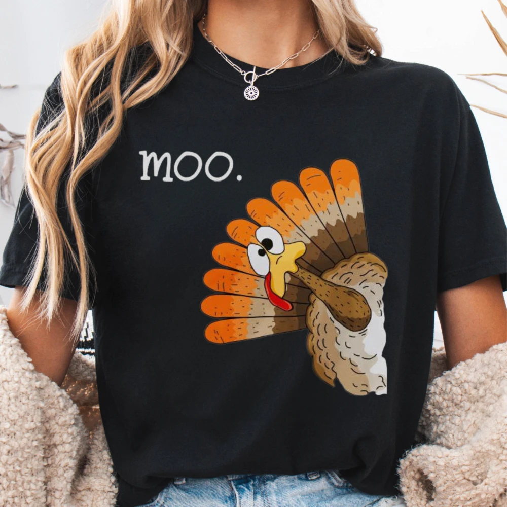 Funny Turkey Moo Unisex Shirt Fake Cow Funny Thanksgiving Shirts for Women and Men Thanksgiving Gifts Gifts for Thanksgiving