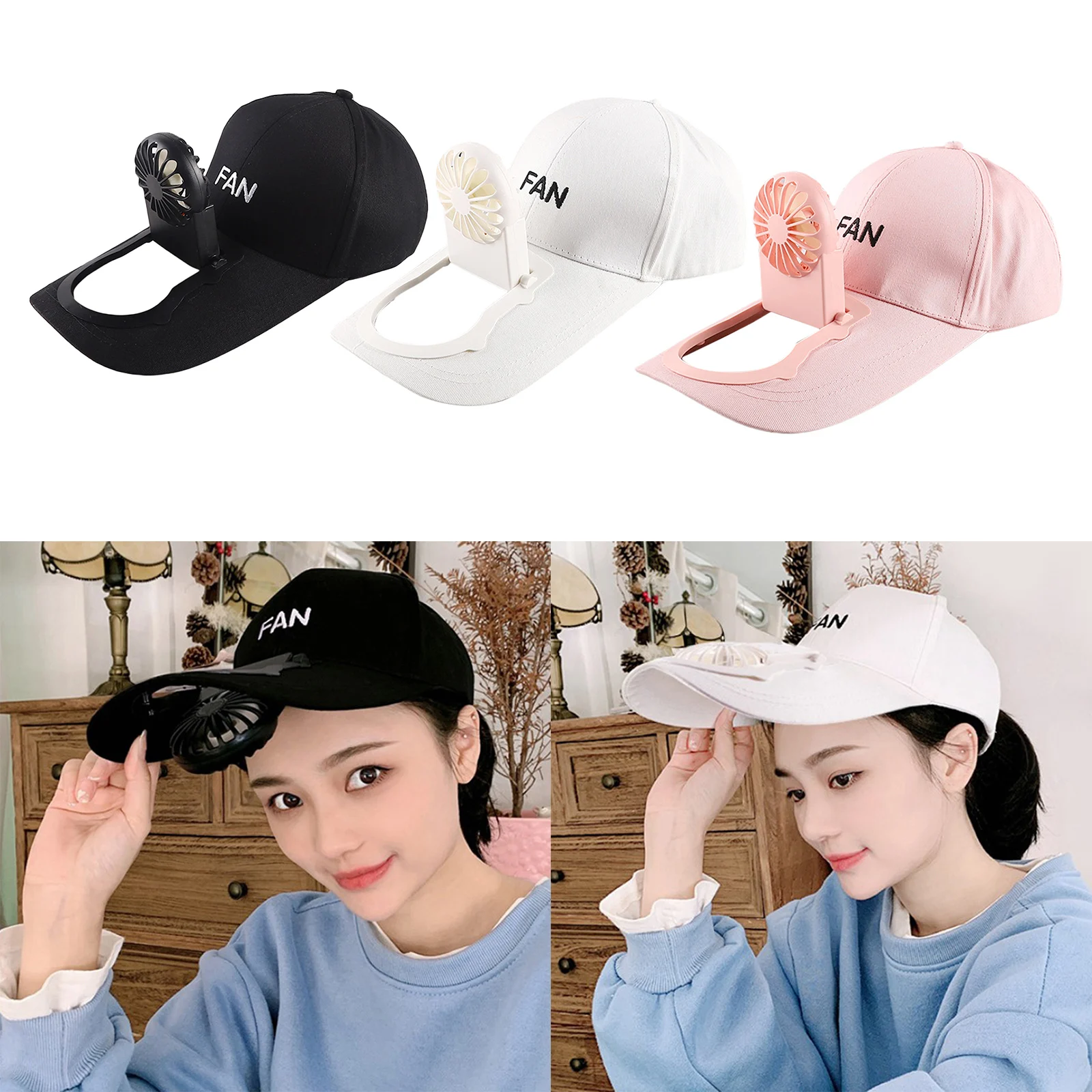 Summer Fan Hat Men Women Baseball Cap Solid Cotton Adjustable Snapback Sunhat Cooling Fan Outdoor Sports Hip Hop Baseball Hat