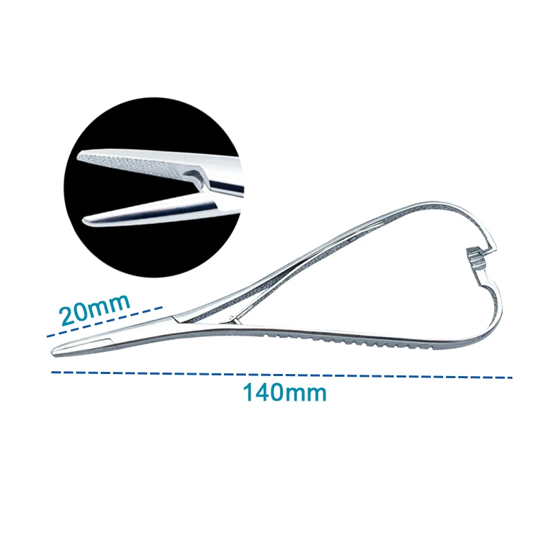 1pcs Full Grip Needle Holder Grip Needle Clamp Straight Head Curved Handle Needle Holder Stainless Steel