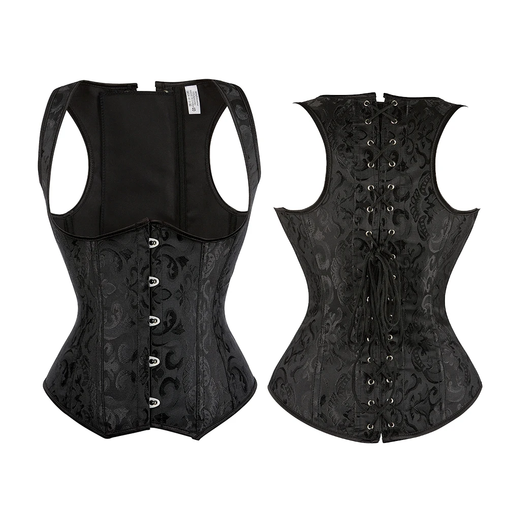 

Steampunk Underbust Corset Vest Steel Boned Shaper Jacquard Shoulder Straps Corselet