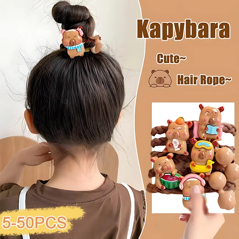 

5-50PCS Cute Puffer Fish Hair Rope High Elasticity Twist Leather Band Cartoon Capybara Hanging Beads Headband Hair Accessories