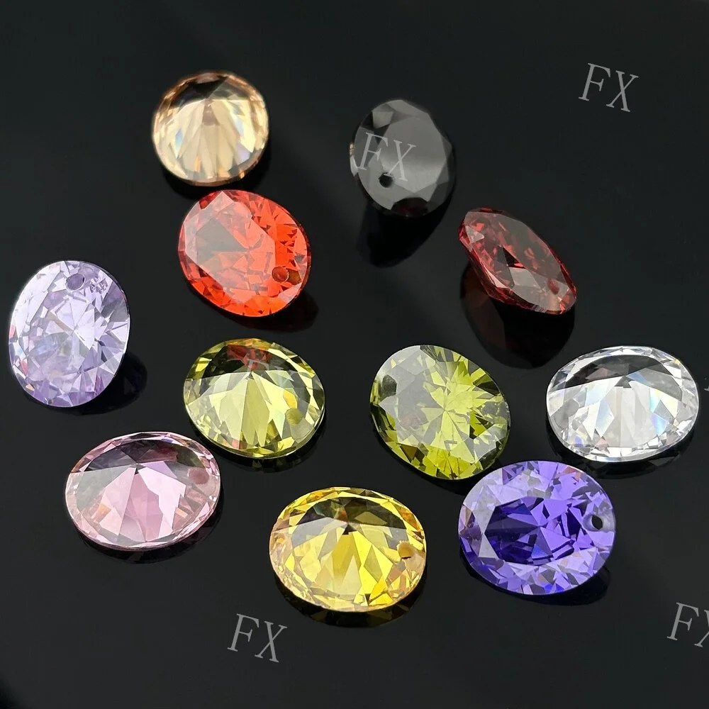 One Hole Cubic Zirconia Stone Multicolor Oval Shape Loose CZ Stones Synthetic Gems Beads For Jewelry AAAAA