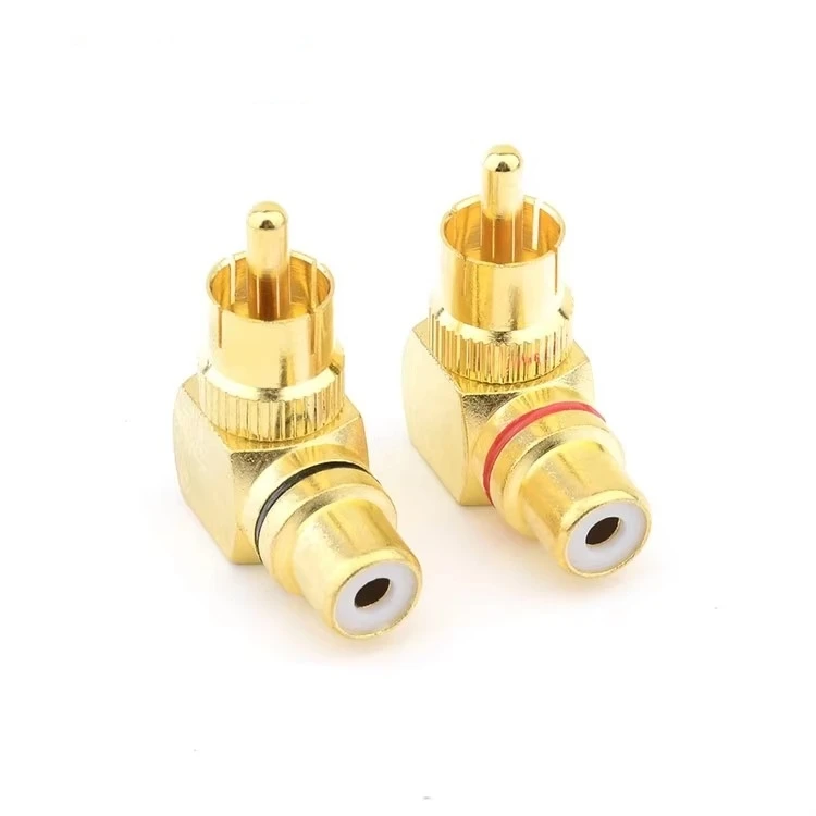 Full copper RCA lotus conversion head male to female right angle 90 degree plug AV lotus audio cable revolving female L bend