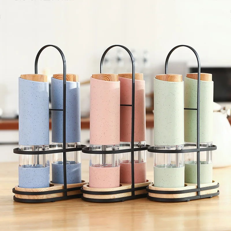 

Electric Salt and Pepper Grinder LED Light Automatic Spice Herb Adjustable Wheat Straw Mill with Holder Kitchen Tools