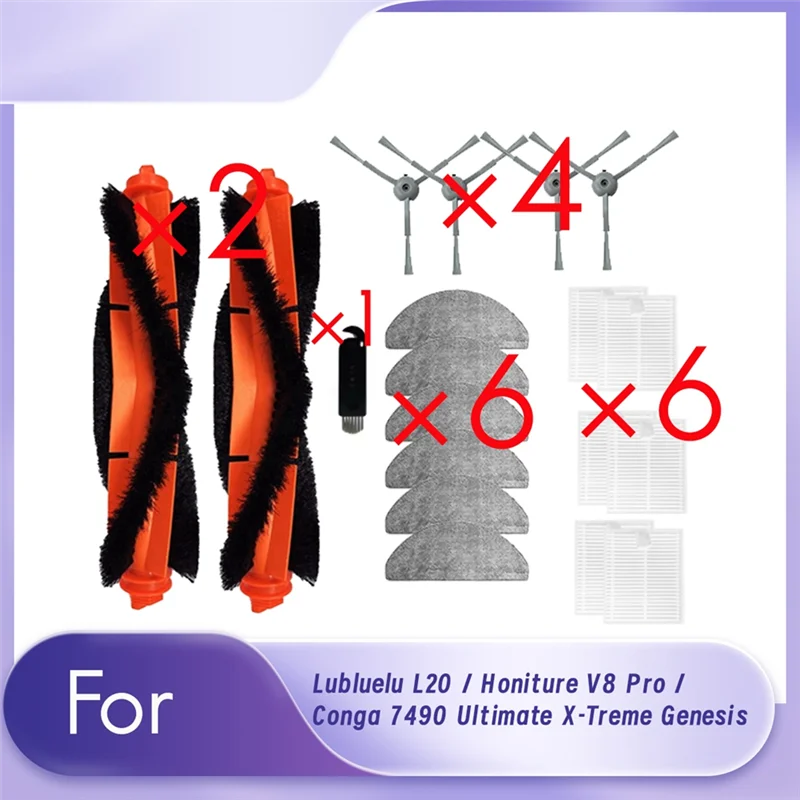 

ABRE-19 Pcs For Lubluelu L20 / Honiture V8 Pro / Conga 7490 Ultimate X-Treme Genesis Sweeping Robot Main Side Brush Mop Filter S