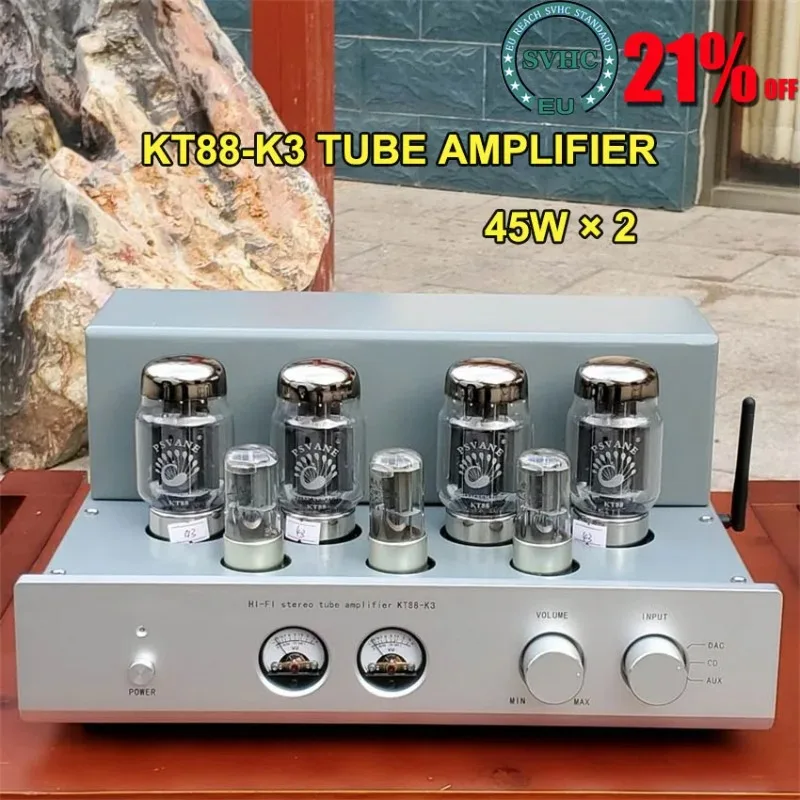 KT88 K3 Tube Fever Amplifier Home Theater Hi-Fi Audio Amplifier with Bluetooth 5.0 Audio Tube Amplifier 45W×2