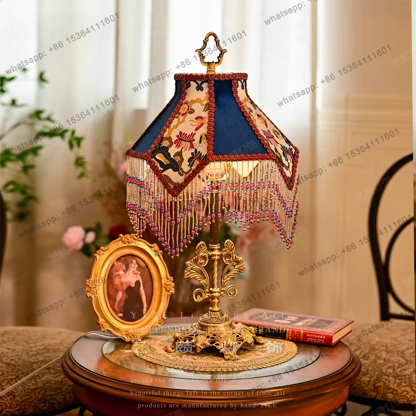 French all-copper American pastoral retro fringed ornament bedroom luxury living room bedroom bedside luminous ornament