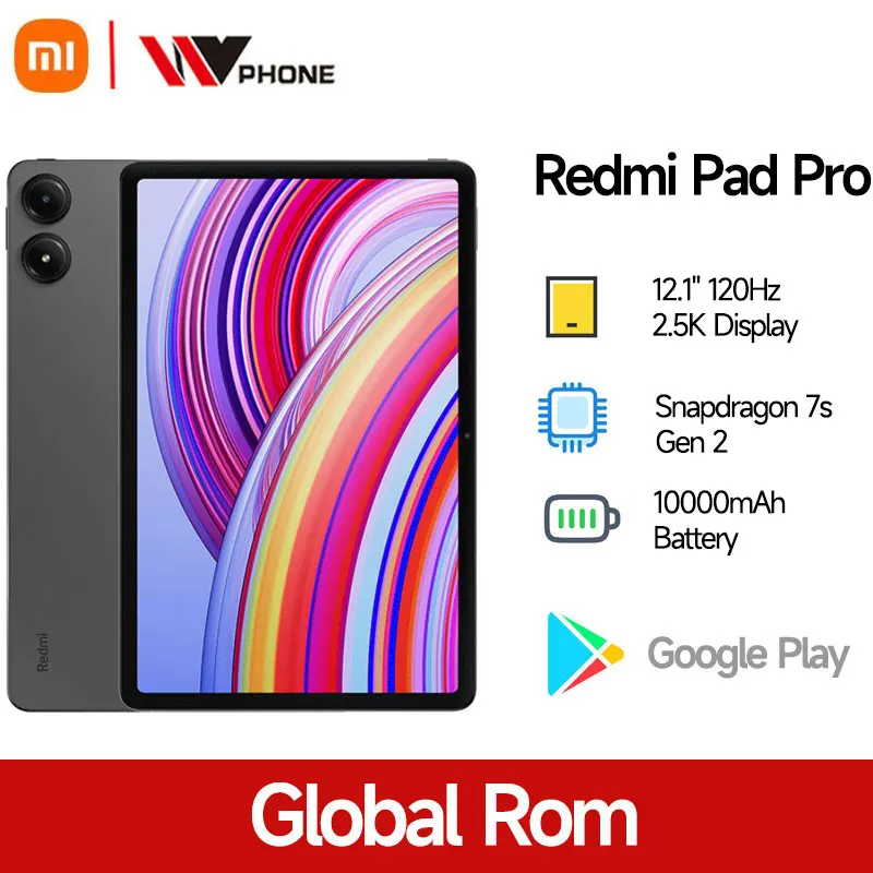 

Global Rom Xiaomi Redmi Pad Pro 12,1 дюйма, 120 Гц, 2,5 тыс. дисплей, процессор Snapdragon 7s Gen 2, 10000 мАч, аккумулятор, 33 Вт, быстрая зарядка, 8-мегапиксельная камера