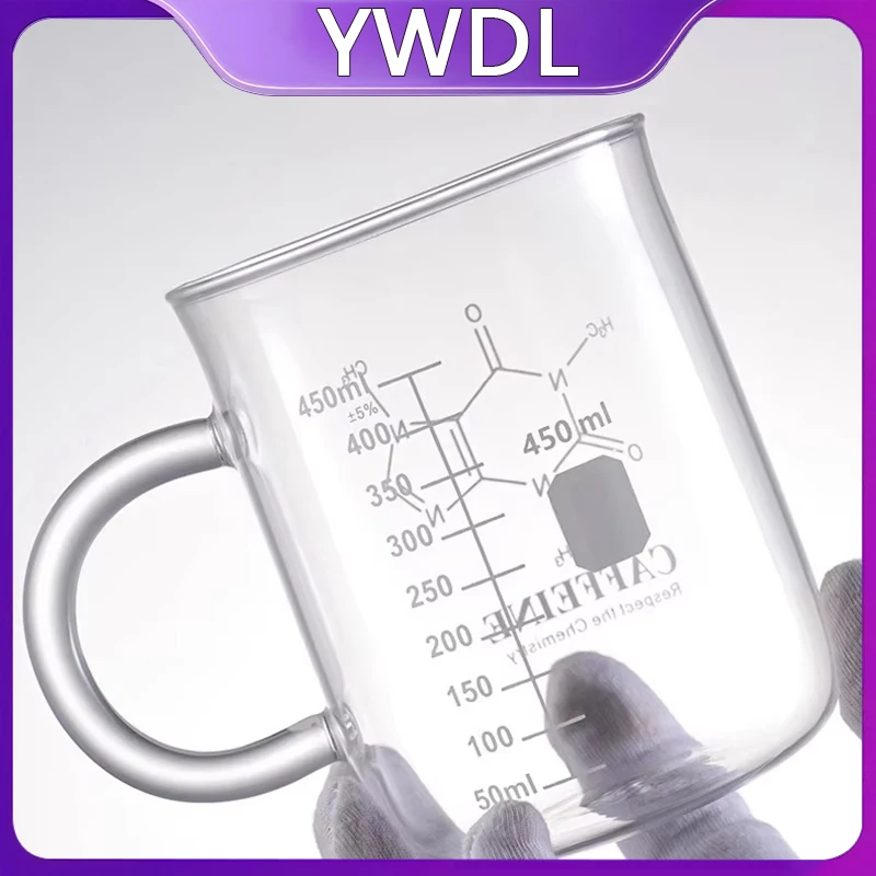 YWDL 450ml High Borosilicate Glass Measuring Cup Multifunction Kitchen Beaker Mug with Handle Clear Scale for Milk Coffee