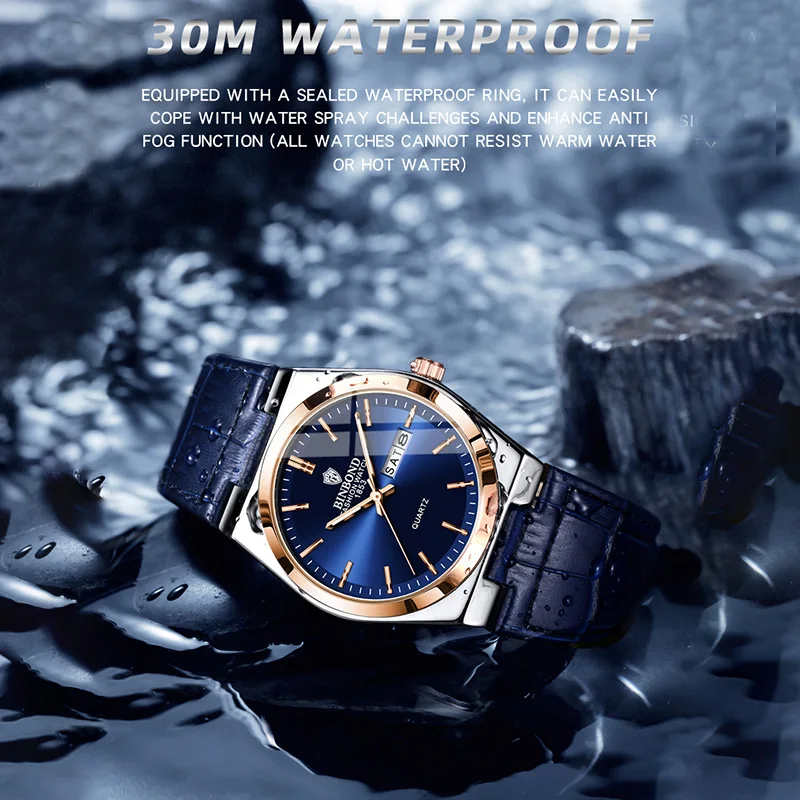 BINBOND лучший бренд класса люкс мужские кварцевые часы оригинальные часы для мужчин водостойкие светящиеся дата неделя кожаный ремешок наручные часы мужские