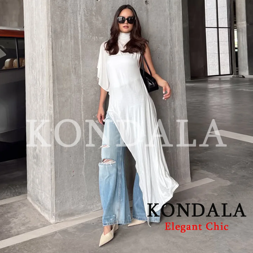 KONDALA Asymmetrisches langes Oberteil oder Kleid – Elegantes ärmelloses Rollkragenkleid für Damen – Neu 2026 Sommer Trendiges High-Street-Oberteilkleid