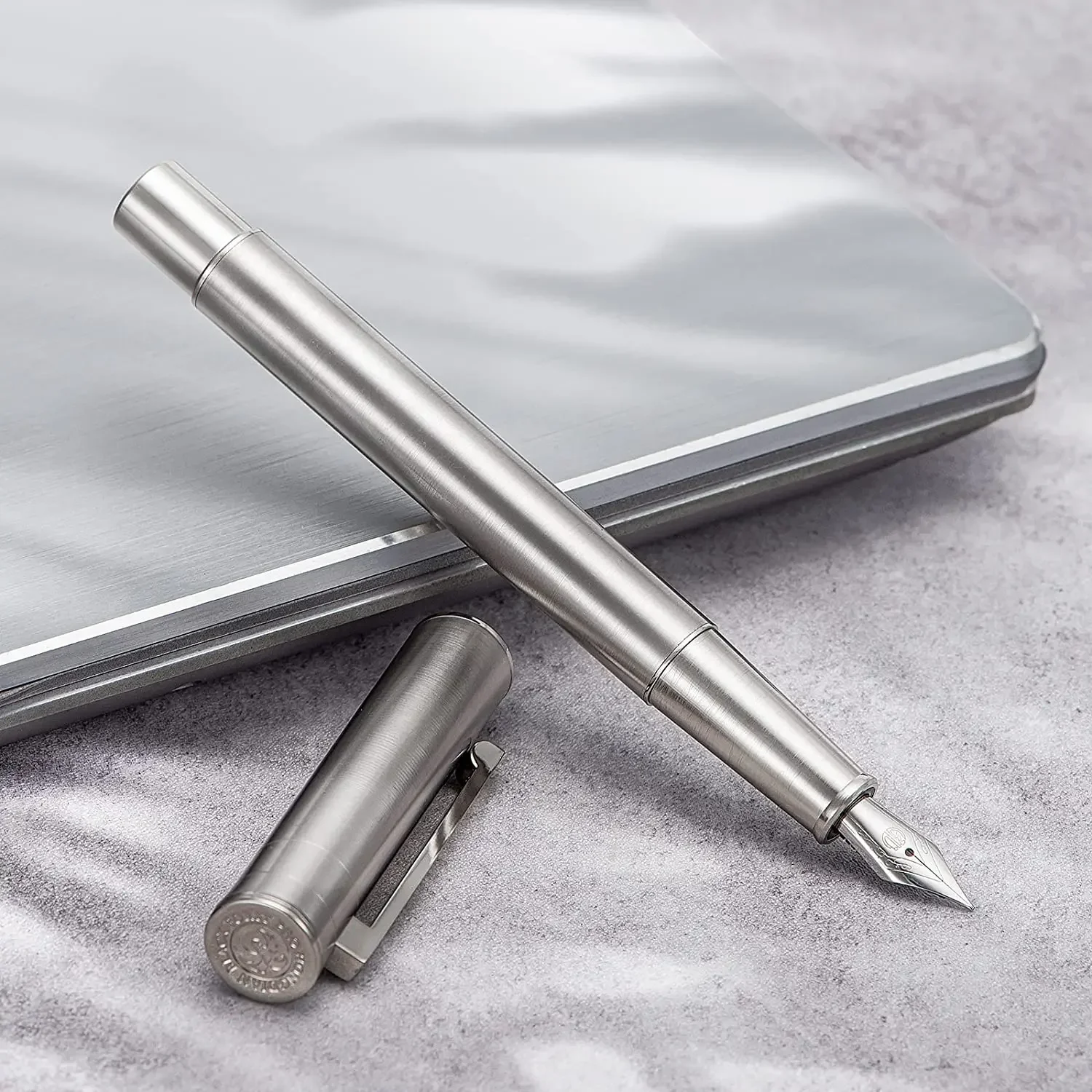 

Hongdian 1861 Stainless Steel Fountain Pen EF F M Bent Nib Classic Design Smooth Writing Pen Set