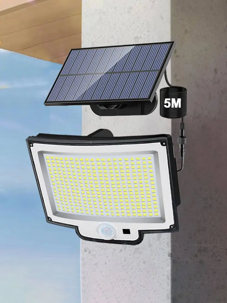 318LED Solarleuchten für den Außenbereich, IP65, Bewegungsmelder, Solar-Sicherheitsleuchten, 3 Beleuchtungsmodi, solarbetriebene Wandleuchte für den Außenbereich, für Gartenzaun, Hofbeleuchtung