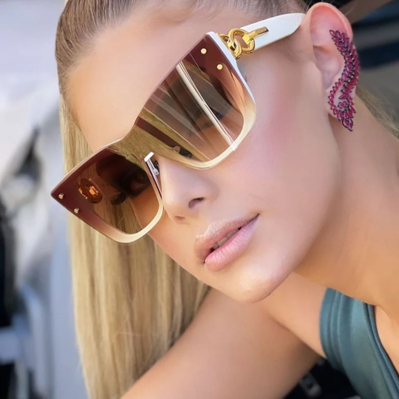 2024 New Luxury  Square Sunglasses For Women Vintage Oversized One Piece Gradient Sun Glasses Female Sexy Cat Eye Shades